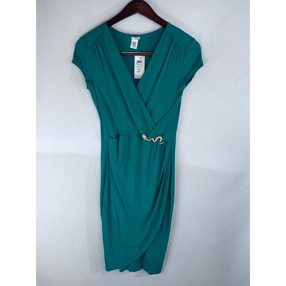 CACHE Women's Dress Size Large Cocktail Wrap V-Neck Green Midi NEW WITH TAG - Picture 1 of 10